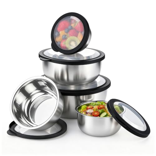 E-far Mixing Bowls with Lids Set of 5, Stainless Steel Nesting Salad Bowls - color: Black
