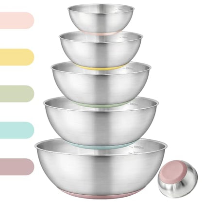 GIUOIDUO Stainless Steel Mixing Bowls Set with Non-Slip Base, Set of 5