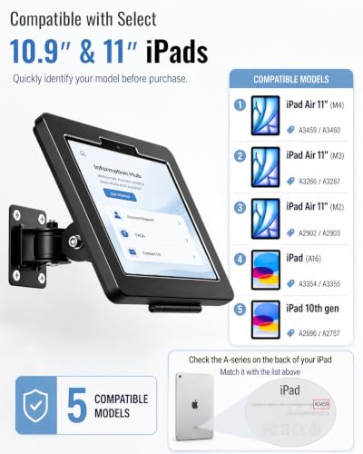 Locking Wall Mount iPad Kiosk Stand for 10.9" 10th Gen /11" iPad A16 Air