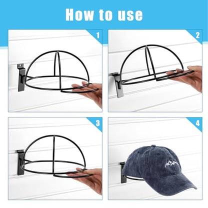Kigley 6 Pcs Wire Hat Display for Baseball Caps Black Metal Slatwall Accessories Rack Retail Shelves for Merchandise Door Closet Office Bedroom(Round Brim,Black) - style: Round Brim