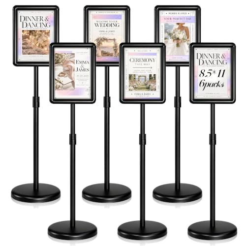 Stand Sign Holder, 8.5x11 Sign Stand for Display, 6-Pack, Black - size: 8.5*11 Chamfer 6Pack