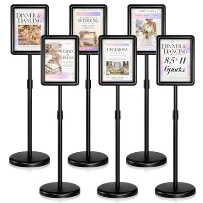 Stand Sign Holder, 8.5x11 Sign Stand for Display, 6-Pack, Black - size: 8.5*11 Chamfer 6Pack