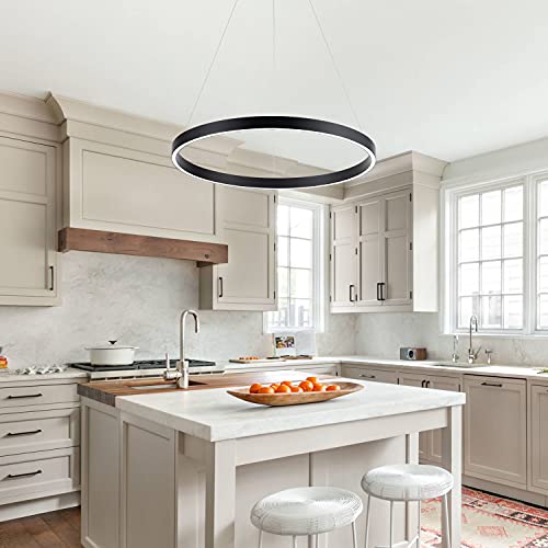 MADEM Modern Black LED Pendant 1-Ring Circular Contemporary Chandelier - color: Black, size: 1 Ring