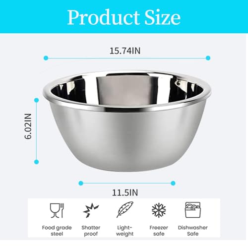 meleg otthon Stainless Steel Mixing Bowl, Stainless Steel Basin, 18.5QT Mixing Bowls,Heavy Duty Deeper Edge Mirror Finish Dishwasher Safe Bowl(15.74'' diameter x 6.02''high) - color: 15.74'' Diameter x 6.02''high