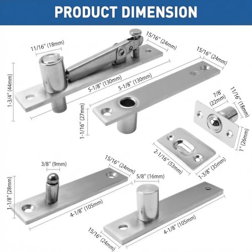 TamBee Pivot Door Hinge for Secret Door, Heavy Duty 304 Stainless Steel Hidden Bookcase Hinges, 220 LBS Load Bearing, 360 Degree Shaft, Concealed with Ball Catch