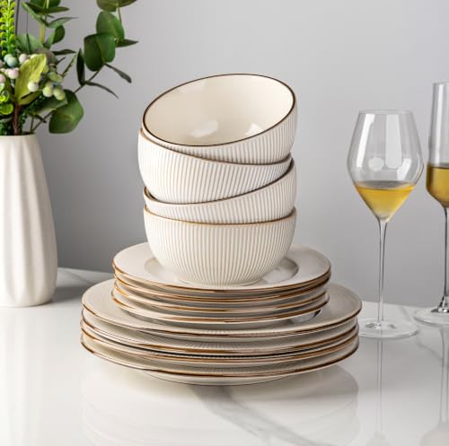 GBHOME Ceramic Dinnerware Sets of 4,16 pcs Plates and Bowls Sets Dishes - color: Off-White, size: Service for 4 (16 pcs)