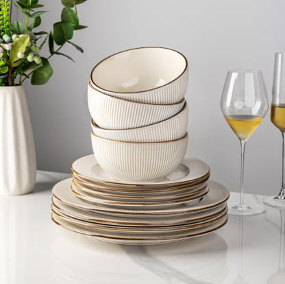 GBHOME Ceramic Dinnerware Sets of 4,16 pcs Plates and Bowls Sets Dishes - color: Off-White, size: Service for 4 (16 pcs)
