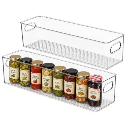 primebox Plastic Food Storage 2 Pack Clear Container Bin with Handles for Organizing Kitchen, Pantry, Refrigerator, Freezer, Pantry, Cabinet, Closet, Bathroom. 20”x6”x5” - size: 20x6x5