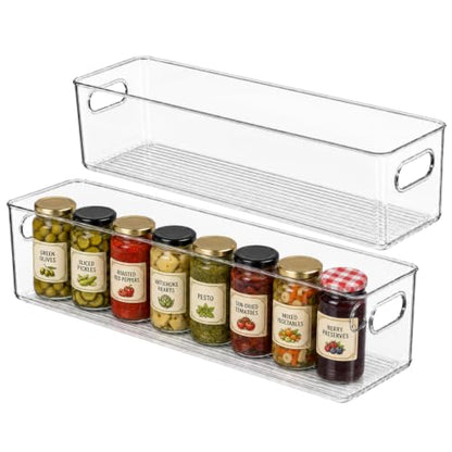 primebox Plastic Food Storage 2 Pack Clear Container Bin with Handles for Organizing Kitchen, Pantry, Refrigerator, Freezer, Pantry, Cabinet, Closet, Bathroom. 20”x6”x5” - size: 20x6x5