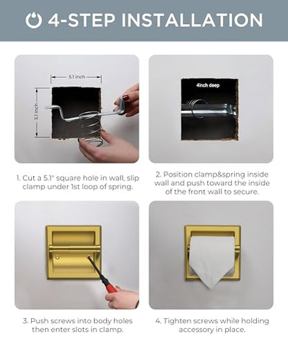 FORIOUS Recessed Toilet Paper Holder for Mega Rolls, Brushed Gold - color: Gold