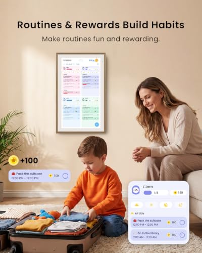 Apolosign 21.5-inch Digital Calendar, No-Subscription, Smart Wall Planner with Calendar Sync, Chore Chart, Meal, Apps & Dashboard, Electronic Touchscreen Display for Family Schedules, Dual Mode (Teak) - color: Teak