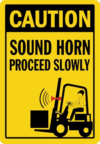 StickerJet OSHA Caution Sign Sound Horn Proceed Slowly (With Forklift Graphic) Stickers – Self Adhesive Vinyl 5-Pack, Sign for Warehouse and Industrial Waterproof & UV Resistant (5" x 7") - color: Caution: Sound Horn Proceed Slowly, size: 5" x 7"