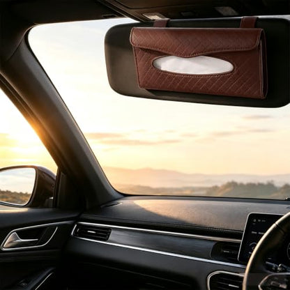 Car Visor Tissue Holder, Clip-on, Large Opening, PU Leather, Brown - color: Brown