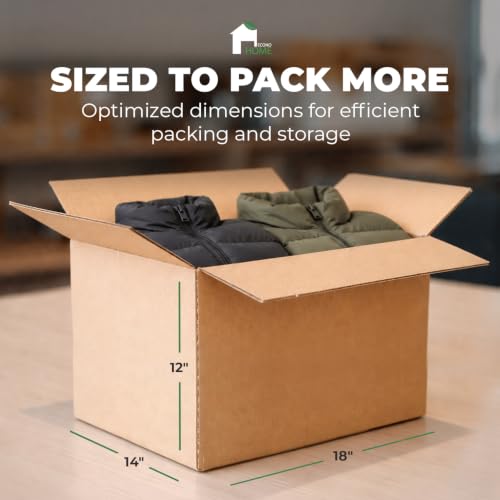 EconoHome Corrugated Shipping Boxes - 18x14x12" Medium Moving Boxes - Durable Cardboard - For Packing, Storage & Small Business Packaging - Stackable Kraft Cartons for Secure Transport - 75-Pack - size: Medium