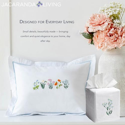 Jacaranda Living Square Tissue Box Cover, Linen/Cotton Fabric Tissue Holder, Decorative Cloth Tissue Cube Cover, Embroidered Bee Designs, Napoleon Bee Wreath (Duck Egg Blue) - color: Napoleon Bee Wreath (Duck Egg Blue)