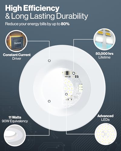 Sunco 10 Pack 4 Inch Retrofit LED Recessed Light, 11W=60W, 6000K, Dimmable - color: 6000K