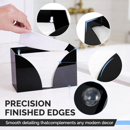 Black Paper Towel Dispenser Countertop,Napkin Dispenser,Acrylic Bathroom Guest Towel Holder for Table,Can Wall-Mount C-Fold,Z-Fold,Trifold Paper Hand Towel Dispenser for Bathroom Home and Commercial