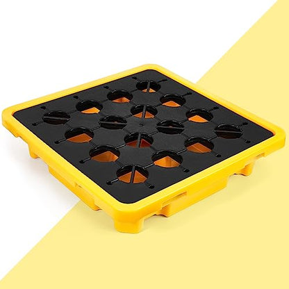 1 Drum Spill Containment Pallet with Drain Anti Slip, 26.4 x 26.4 x 6'' - size: 26.4 x 26.4 x 6 Inches