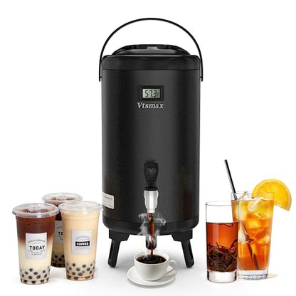 Commercial 2-Gallon Beverage Dispenser with Temperature Display, Black - color: Black