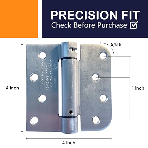A1 ProGuard - Self Closing Spring Loaded Hinges, 4 Inch, Adjustable Tension for Garage, Front, Back Door,Door Closer Hinge, Left/Right Hand, 5/8'' Radius and Square Corners, Brushed Nickel, 3 Pack - size: 4.0 Inch (3 Pack)
