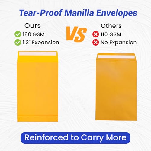 Goefun 6x9 Expanding Manilla Envelopes, 180 GSM Heavyweight Kraft - color: Yellow, size: 6x9
