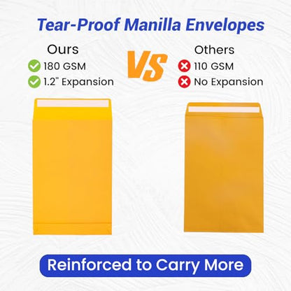 Goefun 6x9 Expanding Manilla Envelopes, 180 GSM Heavyweight Kraft - color: Yellow, size: 6x9