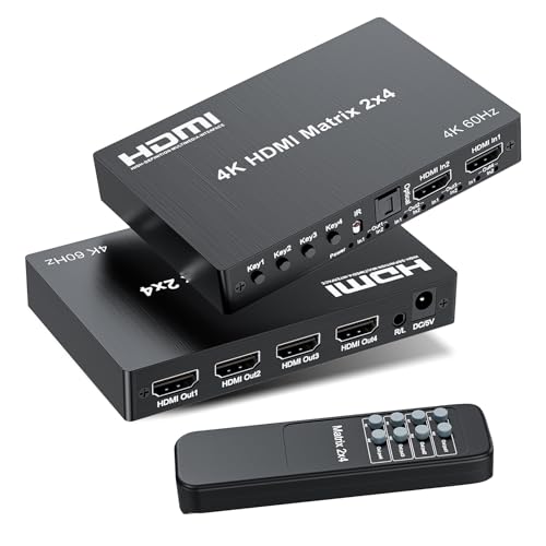 2 in 4 Out HDMI Matrix Switch, 4K Matrix HDMI 2.0 Video Switcher Splitter - size: 4K 2X4 Matrix with EDID