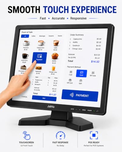 15-Inch Touchscreen Monitor, 1024x768 HD 4:3 Aspect Ratio LCD Display, BNC HDMI VGA AV USB Input, 400cd/m² High Brightness Touch Screen for POS Kiosk Industrial Security, Built-in Speakers - size: 15Inch/4:3