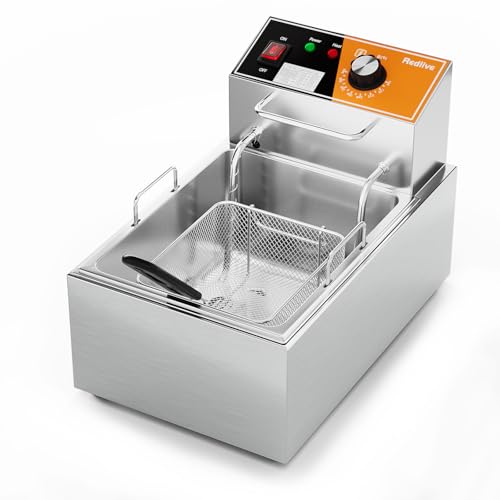 Electric Deep Fryer 10L/10.5QT Stainless Steel Single Tank Commercial Fryer with Basket, 1700W 110V Countertop Deep Fryer for Home Kitchen and Restaurant Use with Oil Thermometer & Temperature Control - size: R-81S