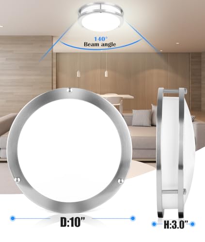 2 Pack Brushed Nickel Ceiling Light, 10 Inch LED Ceiling Light Fixture for Bathroom,17W, 2700K/3000K/3500K/4000K/5000K Adjustable Ceiling Lighting for Bedroom Kitchen Hallway Living Room - color: Brushed Nickel, size: 10 inch - 2 Pack