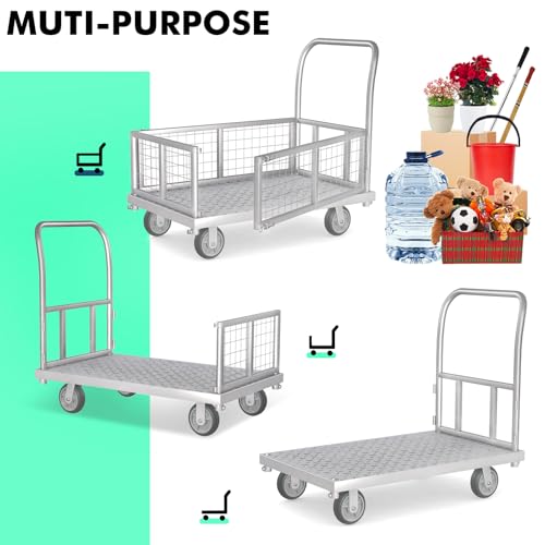 4-in-1 Platform Truck Cart with Cage 2600lbs Capacity (41“L x 24" W) - style: 41"x24" with Low Fence