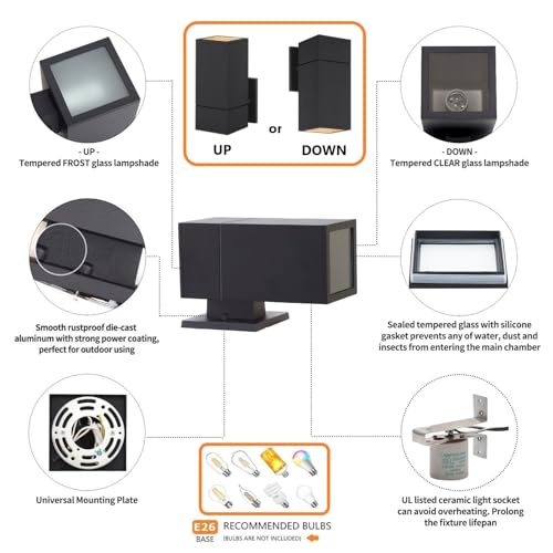 Outdoor Wall Light, Aluminum Waterproof Exterior Light Fixture - color: Rectangle (Black A)