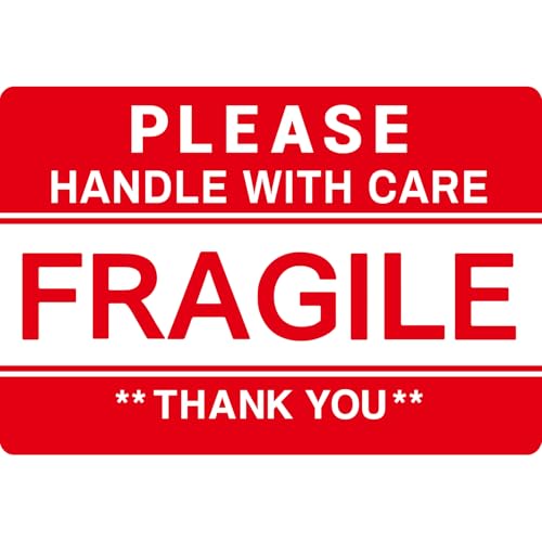3'' x 2'' Fragile Stickers for Shipping and Moving, 500 Pcs (1 Roll) Handle with Care Fragile Labels Glass Permanent Adhesive Warning Stickers