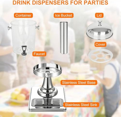 2.2 Gallon Iced Beverage Dispenser, Stainless Steel Water Jar with Stand - size: 2.2 Gallon