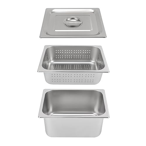 DYNAMI 1/2 Size Hotel Pan with Lid, 4" Perforate Pan+6" Steam Table Pan
