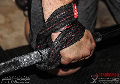 SERIOUS STEEL FITNESS Red Figure 8 Lifting Straps | Deadlift & Strongman Axle Straps - 3 Sizes - color: Black, size: (60 CM - Less than 7.25" Wrist)