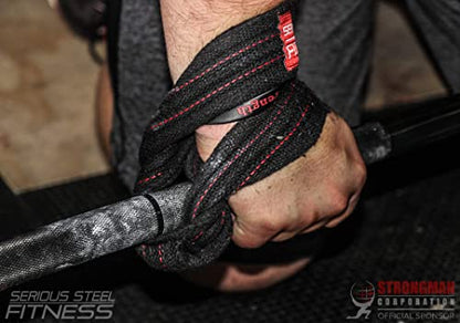 SERIOUS STEEL FITNESS Red Figure 8 Lifting Straps | Deadlift & Strongman Axle Straps - 3 Sizes - color: Black, size: (60 CM - Less than 7.25" Wrist)