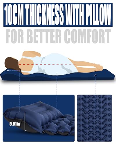 AKSOUL Sleeping Pad for Camping Mat: Self-Inflating Ultralight & Compact Air Mattress Lightweight Inflatable Pad for Camping Hiking Backpacking Blue - color: Navy Blue
