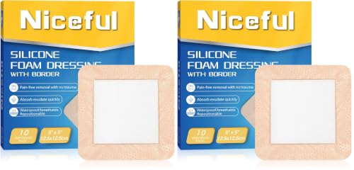 Niceful Silicone Foam Dressing 5“x5 20 Pcs, Gentle for Sensitive Skin - size: 5"x5"(10PCS） (Pack of 2)