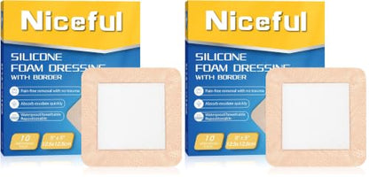 Niceful Silicone Foam Dressing 5“x5 20 Pcs, Gentle for Sensitive Skin - size: 5"x5"(10PCS） (Pack of 2)
