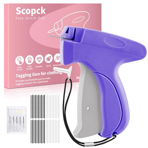 Stitch Gun for Clothes - Handheld Stitch Gun Quick Clothing Fixer - Mini Sewing Kit Micro Tagging Gun - Includes 6 Needle, 1000 Black Fasteners & 1000 White Fasteners - color: purple-gray
