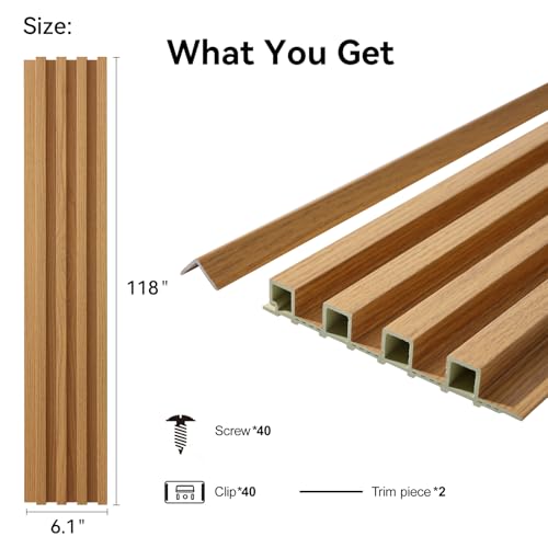 Slat Wall Panel 8-Pack, 118’’x6.1’’, Oak - size: 118’’x6.1’’-Oak