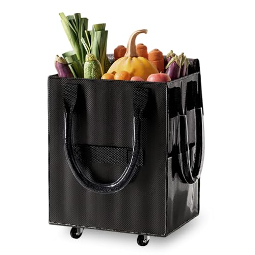 Reusable Grocery Bag on Wheel, Foldable Shopping Cart with Wheels, Can Carry up to 67 Pounds, Suitable for Groceries, Laundry, Camping and Moving. (Black - Small) - color: Black - Small