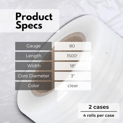 PSBM Blown Stretch Wrap, 8 Rolls 18 Inch x 1500 Feet 80 Gauge Heavy Duty Clear Plastic Wrap Industrial Strength Shrink Film for Moving, Packing & Shipping - size: 18 Inch (80GA), style: 2 Case