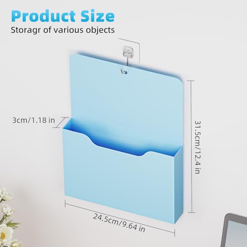 Marbrasse 2 Pack Magnetic File Holder - Paper Holder, Pocket Organizer,Hanging Wall File Organizer Office Supplies Storage, Magazine Mail Organizer Case for Notebooks,Planners,Letter (Blue) - color: Blue - 2-Pack