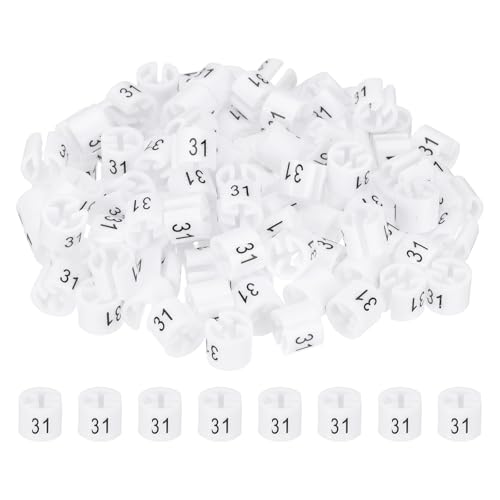 PATIKIL 100 Pcs Clothes Hanger Markers, Number 31 Tag Fit 3mm Rod Garment Size Hanger Clips Color Coding Label for Clothing Hangers, White - size: Number 31