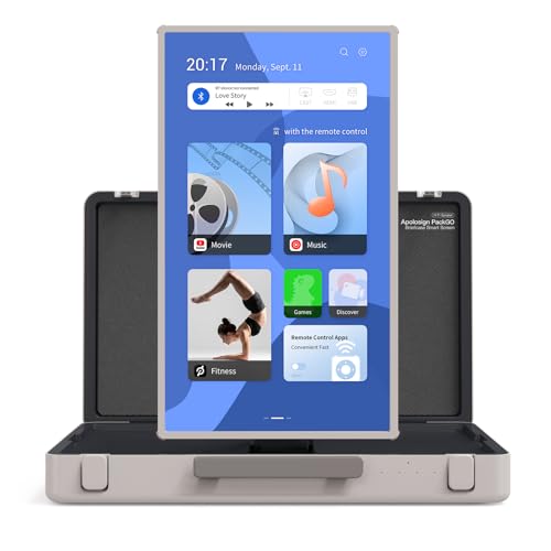 apolosign packgo 27-Inch Portable Entertainment System, Compact Suitcase Design Smart TV, Android OS, Bluetooth 3D Speakers, Built-in Battery 6H, Briefcase Screen Perfect for Travel & Parties (White) - color: White