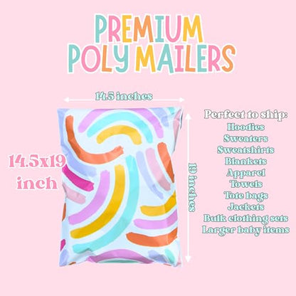 6x9 Designer Poly Mailer 100 Pack Heavy Duty Polymailers Waterproof Self Seal Shipping Bags Packaging for Small Business Large Mailing Envelopes Bulk Tear Resistant Packaging Bright Rainbow - color: Bright Rainbow, size: 6x9