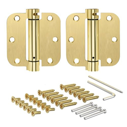 Self Closing Door Hinges, Auto Closing Hinge, 3.5"x3.5", 2 PK, Satin Brass - color: Satin Brass Finish, size: 3.5 Inch, 5/8 Radius