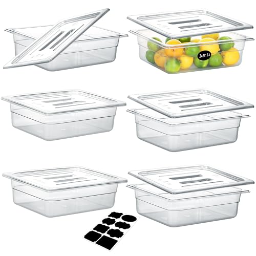 BIEAMA 6 Pack 1/2 Size 4" Deep NSF Polycarbonate Food Pans with Lids - color: 1/2 Size, size: 4" Deep